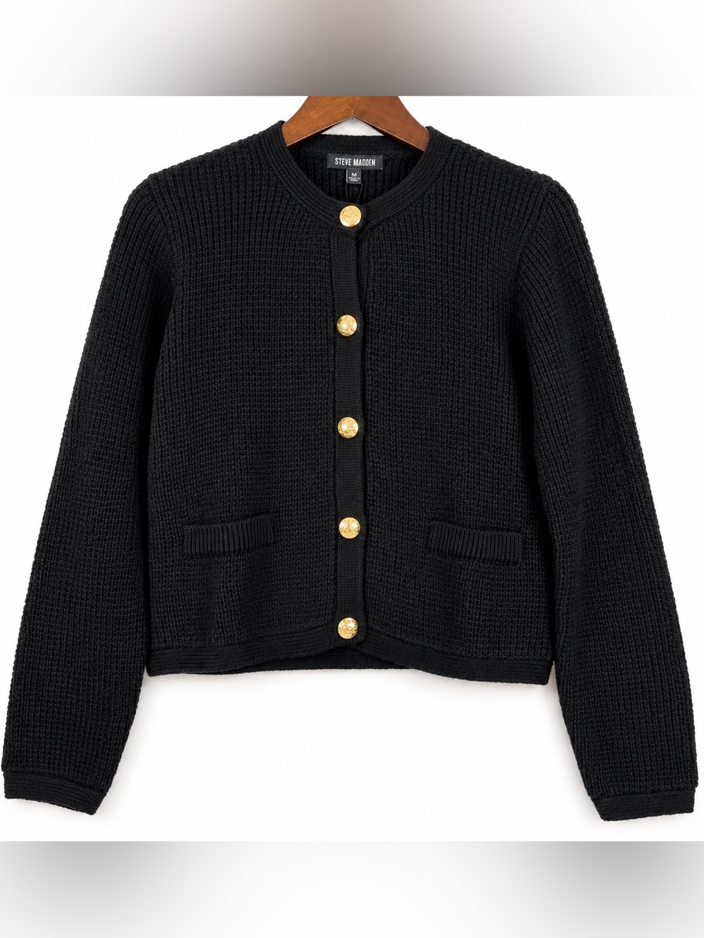 Steve Madden Fantino Black Wool Blend Sweater Jacket NWT M